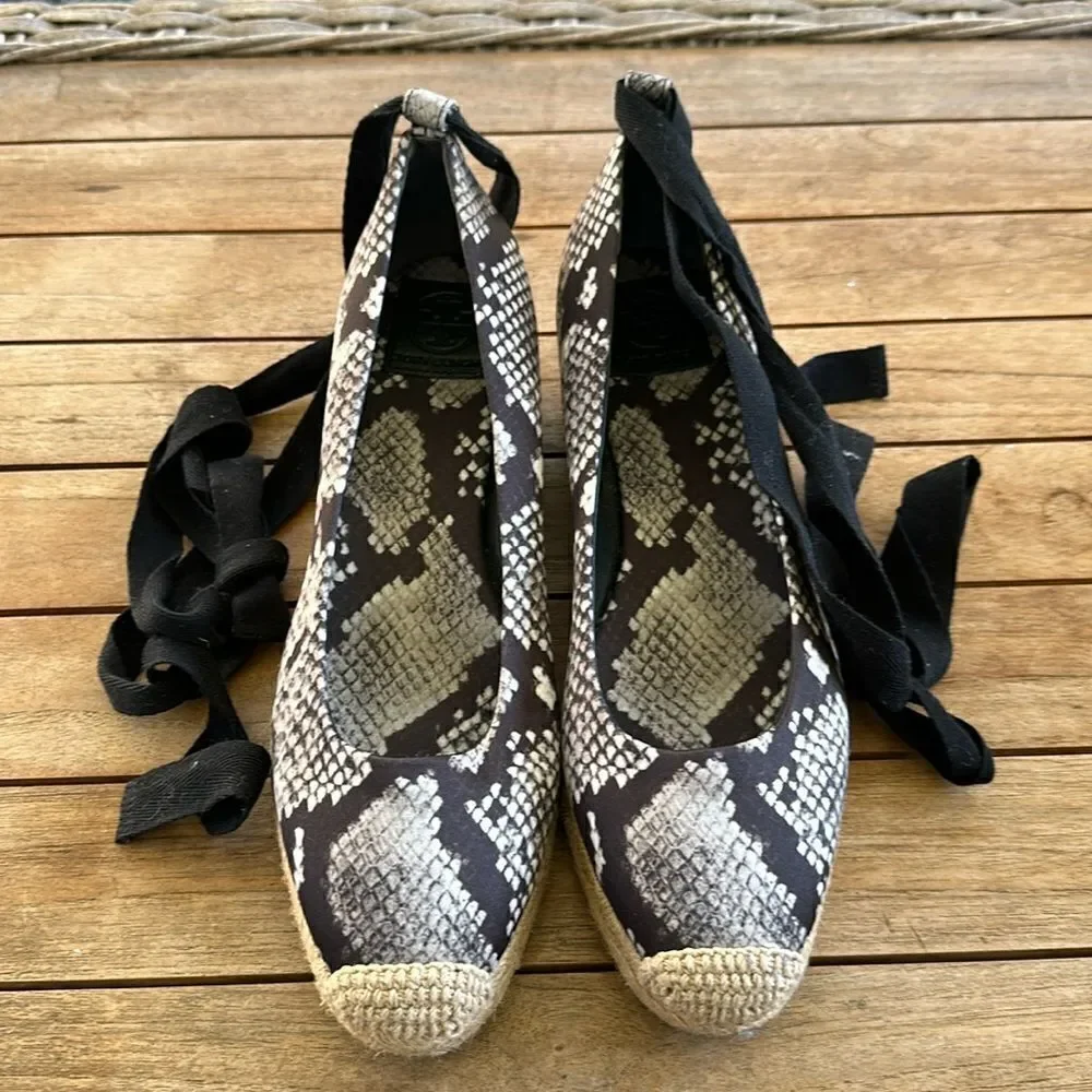 Tory Burch Snakeprint Espadrilles Wedges Women’s Shoes 9
